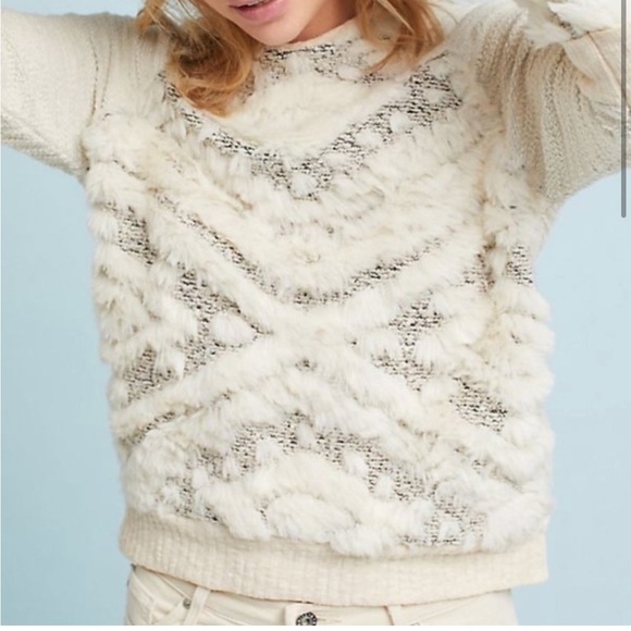 Anthropologie Amadi Faux Fur Sweatshirt Large - Picture 2 of 10